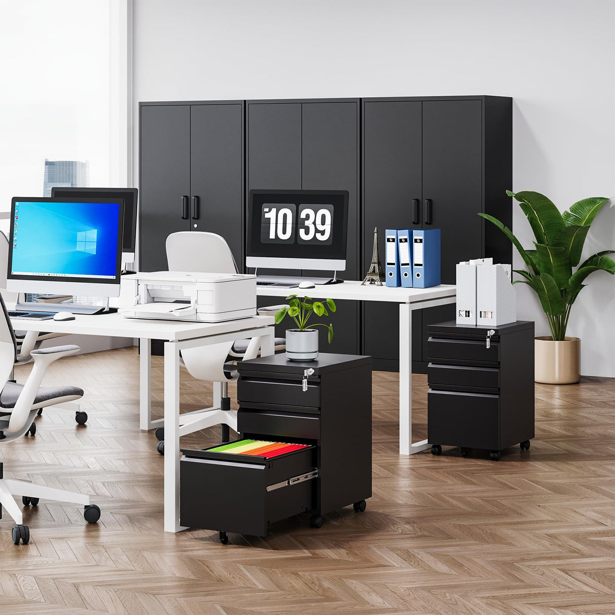 MIIIKO 3 Drawer File Cabinet, Metal Filing Cabinet with Lock Rolling Wheels, Office Storage Cabinet Under Desk,Deep Drawers for Hanging Legal Letter Fill, Full Assembled Except Casters MIIIKO