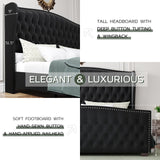 LUXOAK King Platform Bed Frame with Wingback Headboard, Velvet Upholstered Bed Frame with Handmade Button Tufted & Nailhead, Wooden Slats Support, Black LUXOAK