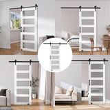 VEVOR 30x84 Inch Glass Barn Door with 5.5ft Sliding Door Hardware Kit Included, 5 Frosted Glass, Water-Proof & Scratch-Resistant Solid Wood, Pre Drilled Easy Assembly with Handle & Floor Guide, White VEVOR