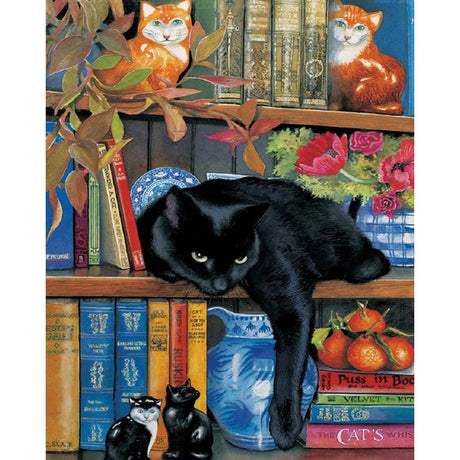 Yezavesu Black Cat Paint by Numbers Kit for Adults Beginner, Bookshelf Adult Paint by Number Kits on Canvas Without Frame, DIY Acrylic Funny Painting by Numbers for Home Wall Decor Gift 16x20 Inch Yezavesu