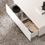 MOUMON Modern Coffee Table with Lights & Glass Tabletop, Living Room Coffee Table with 2 Drawers, Central Table with Storage, White (55.1”W x 31.5”D x 11.8”H) MOUMON