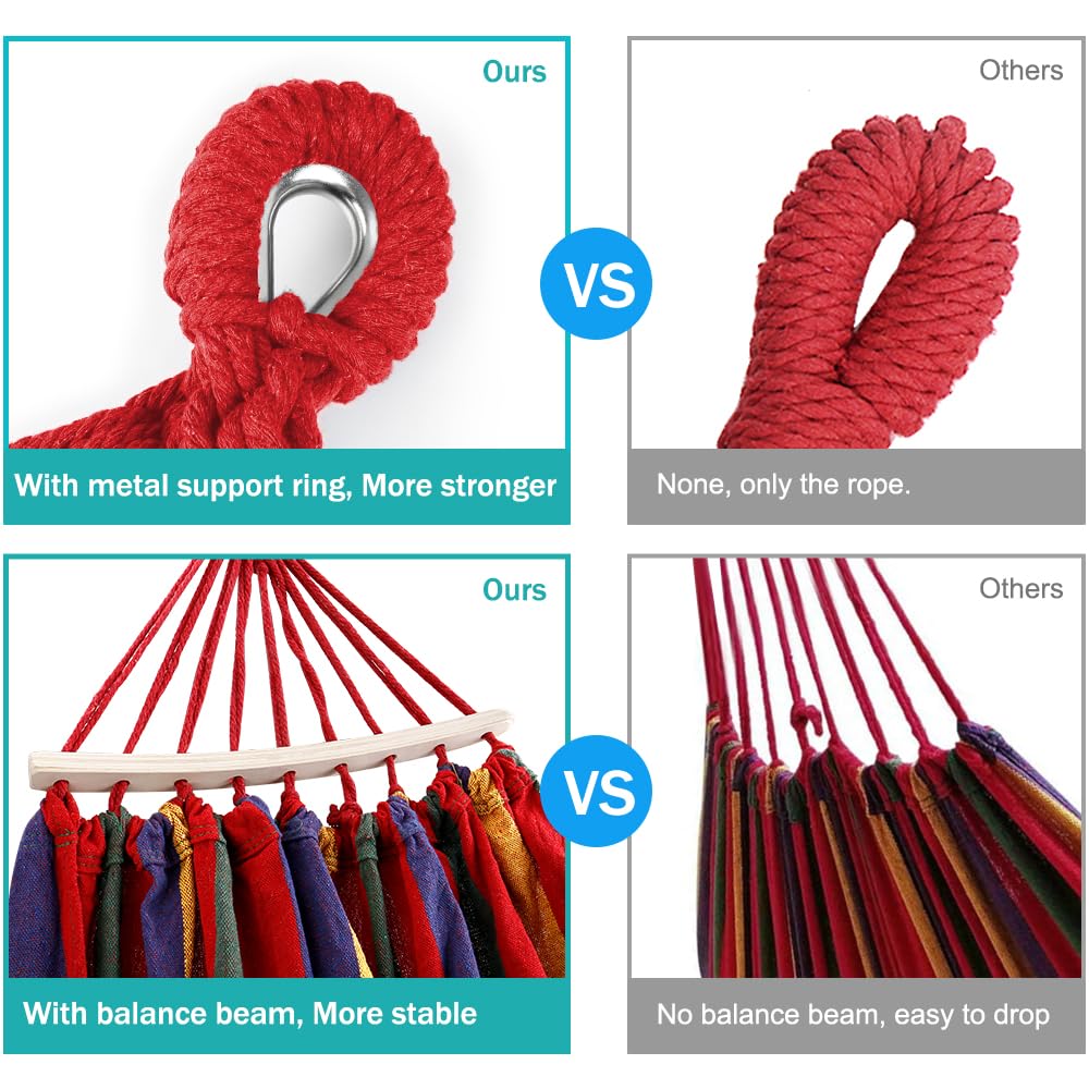 MOSFiATA Camping Hammock 550lb Upgraded Thickened 320G Durable Canvas Fabric Single Hammocks with Two Anti Roll Balance Beam and Sturdy Metal Knot Tree Straps for Camping, Patio, Backyard, Outdoor MOSFiATA