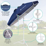 AMMSUN Shade Umbrella, Premium Portable Umbrella with Stand, 6.5ft Lightweight Free Standing Canopy for Sporting Games, Adjustable Instant Sun Protection and Easy to Carry, Navy Blue AMMSUN