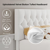 Feonase Velvet Twin Platform Bed Frame with Button Tufted Headboard, Upholstered Bed with Wooden Slats Support, No Box Spring Needed, Easy Assembly, Noise-Free, White Feonase