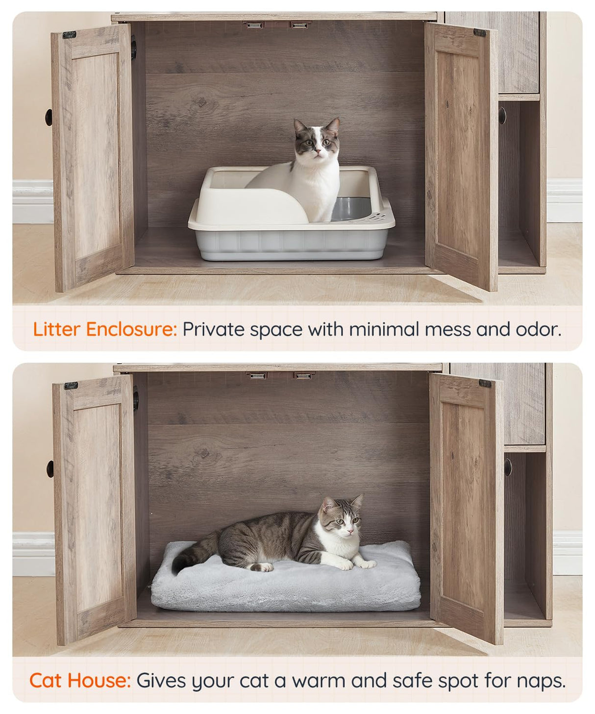 HOOBRO Cat Tree with Litter Box Enclosure, Cat Tower with Food Bowl and Storage, Hidden Cat Litter Enclosure Furniture, All-in-One Modern Cat Condo, with Cat House, Hammock and Perch, Greige BG80MZ03 HOOBRO