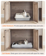 HOOBRO Cat Tree with Litter Box Enclosure, Cat Tower with Food Bowl and Storage, Hidden Cat Litter Enclosure Furniture, All-in-One Modern Cat Condo, with Cat House, Hammock and Perch, Greige BG80MZ03 HOOBRO