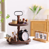 Urban Deco Wooden Decorative Tray Two Tiered Tray Decorations Round Serving Tray with Metal Handle, Wooden Cupcake Stand for Party Tiered Dessert Stand - Dark Brown Farmhouse Wooden Tray Urban Deco