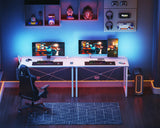 KKL Small Desk with Power Outlets and USB Port Computer Desk for Home Office Gaming Simple Modern Style Writing Desks with Storage Bag Headphone Hook, 40 inch, White KKL