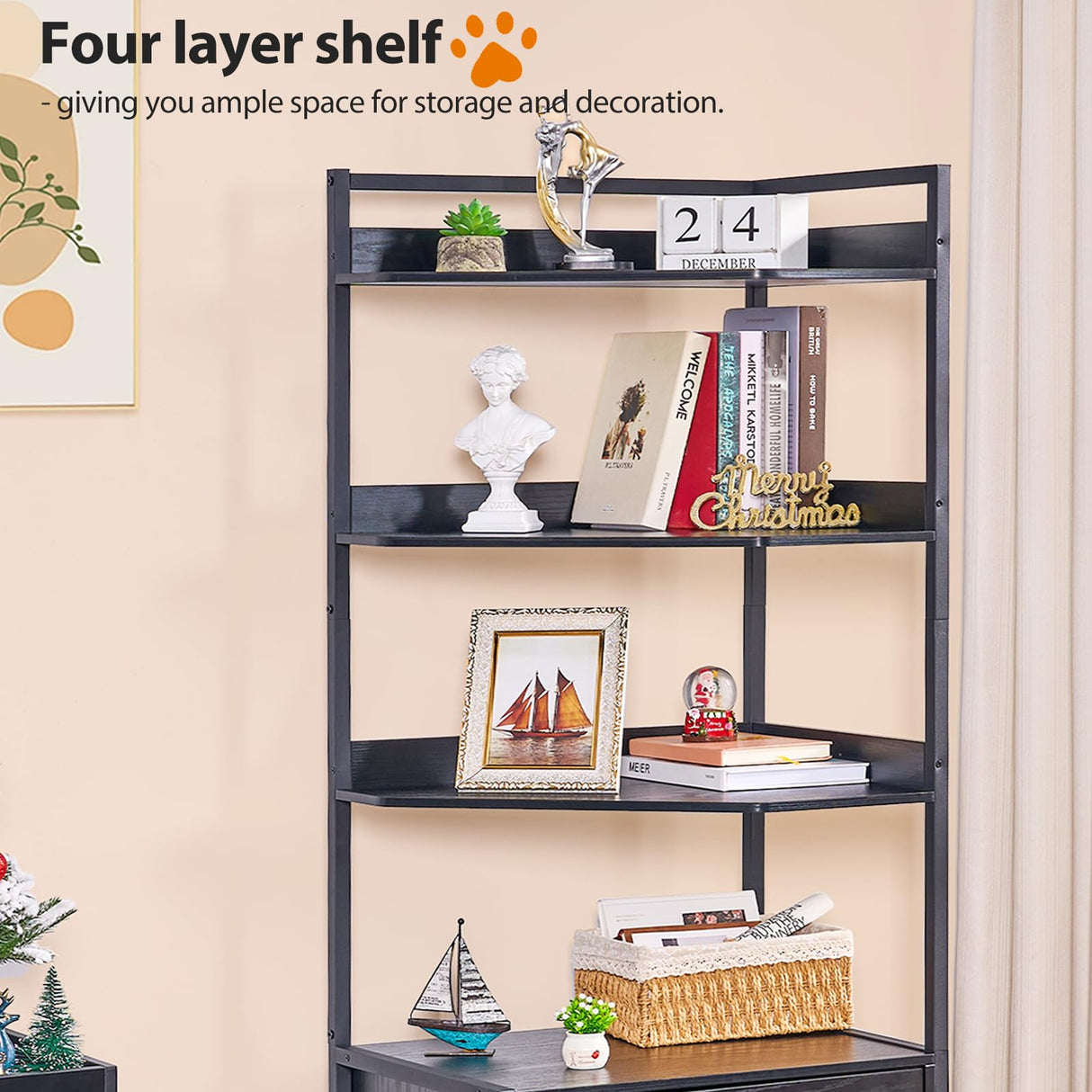 BEWISHOME Large Cat Litter Box Enclosure with 4 Tier Shelves and Doors, Hidden Cat Litter Box Furniture for Living Room, Industrial Indoor Cat House, Black, CMW06H BEWISHOME