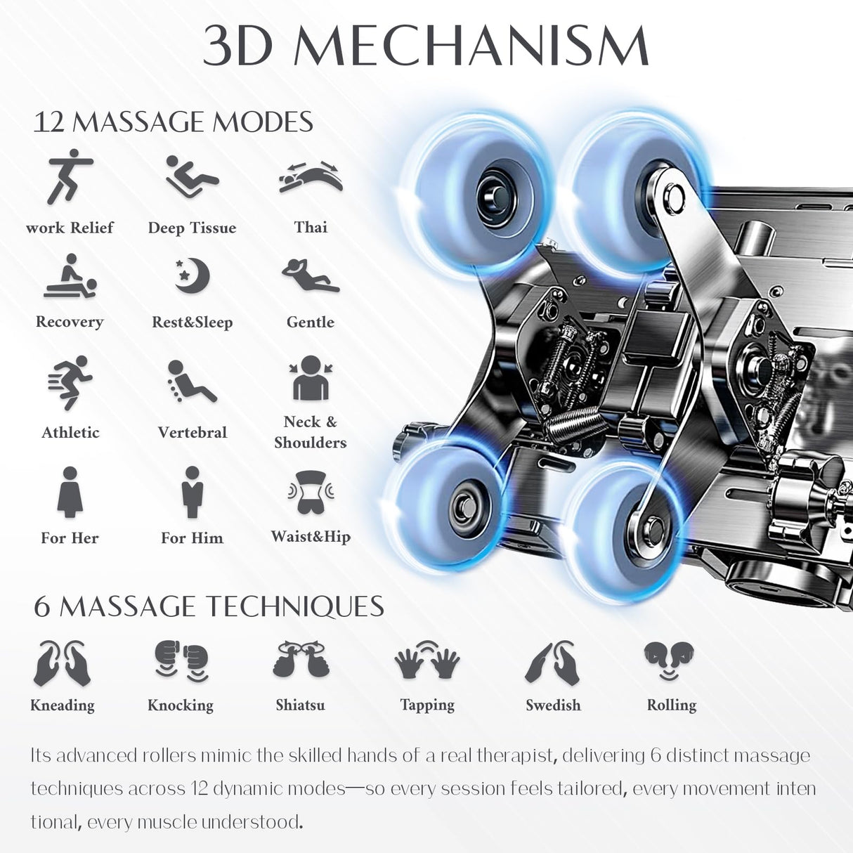 3D Massage Chair, Full Body Massage Chair, Zero Gravity Recliner w/Dynamic Leg Kneading System, 53.14" SL Track, Sleek Appearance, 12 Auto Modes, Wireless Charging, Bluetooth Speaker, TFT Screen Mazzup