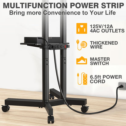 TVON Rolling TV Stand with Power Outlet for 32-70 Inch LCD LED OLED Flat Curved Screen TVs up to 88 lbs, Portable TV Stand on Wheels and Height Adjustment Max VESA 400x400mm