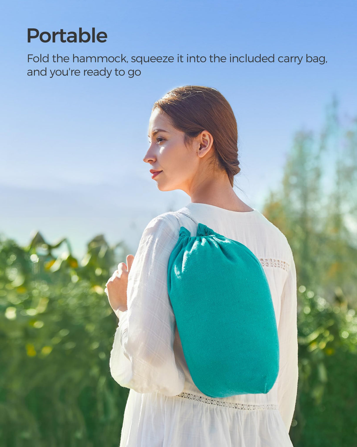 SONGMICS Double Hammock, 98.4 x 59.1 Inches, 660 lb Load Capacity, with Compression Bag, Mounting Straps, Carabiners, for Terrace, Balcony, Garden, Outdoor, Camping, Turquoise UGDC15BU SONGMICS