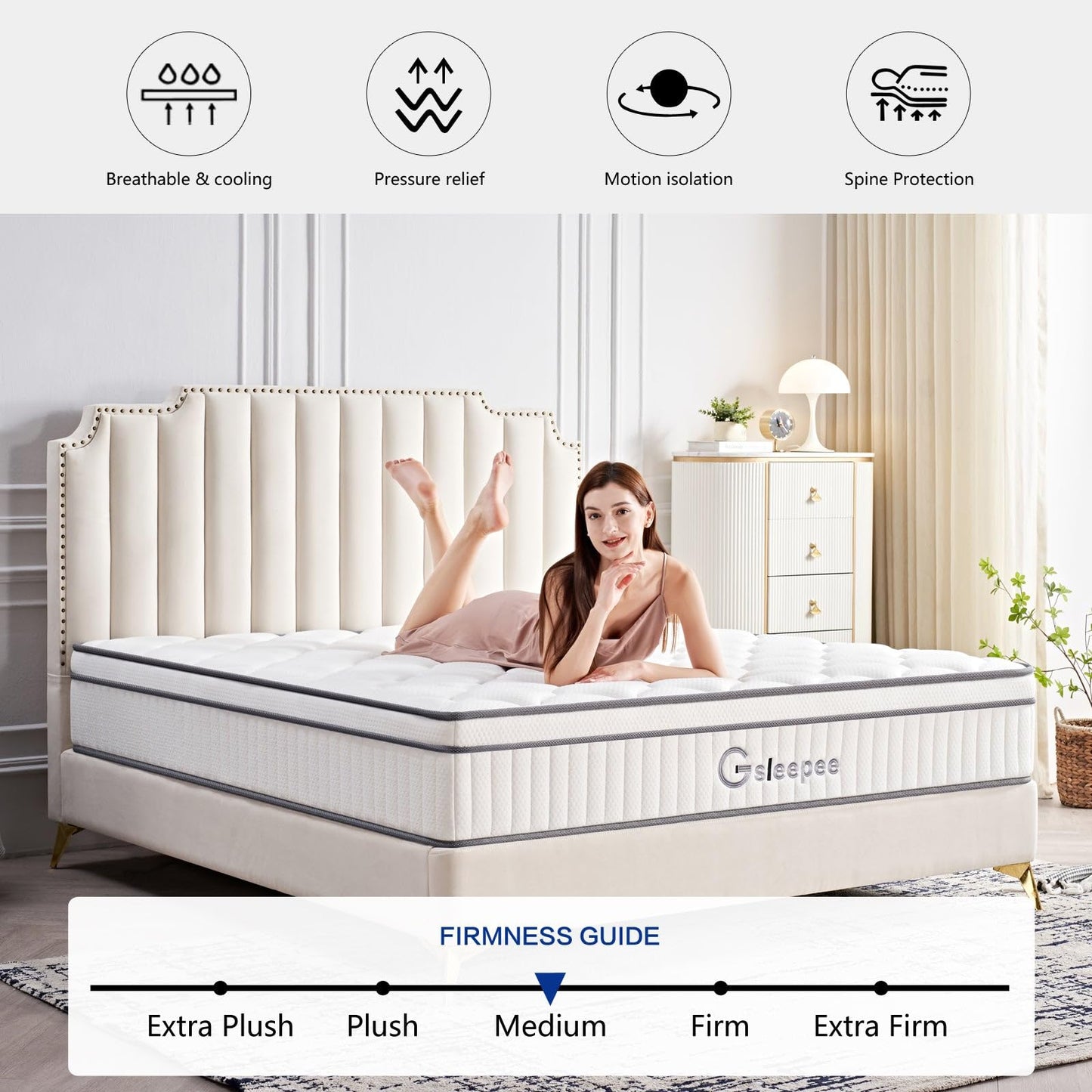 Gsleepee King Mattress, 10 Inch King Size Mattress in a Box, Gel Memory Foam Hybrid Mattress for Motion Isolation, Soft and Comfortable Mattress, Pressure Relief, Medium Firm Support