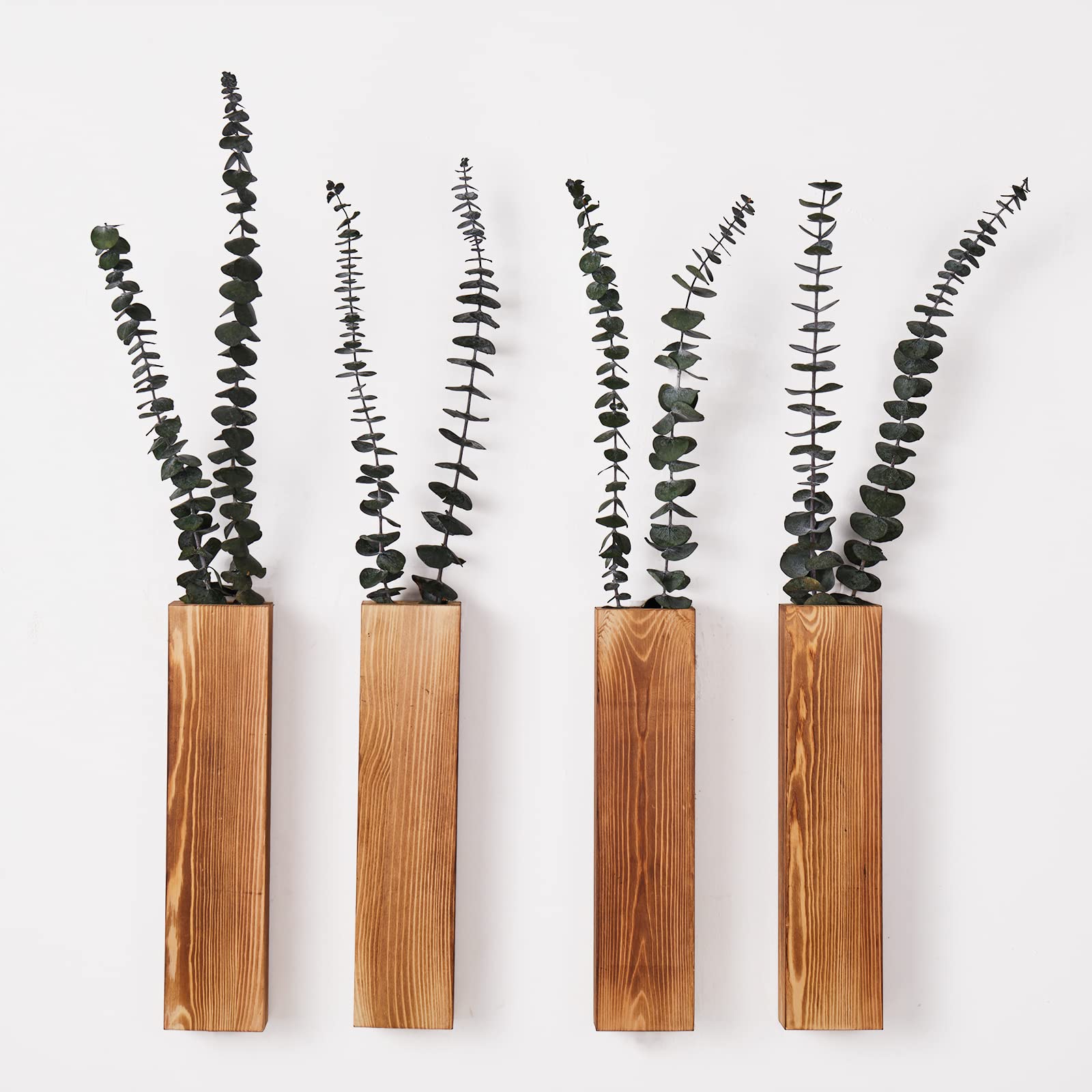 Mokof Wall Planters, Wood Wall Decor for Bedroom and Living Room, Modern Farmhouse Wooden Pocket Vases for Dried Flowers and Faux Greenery (Brown, 4 - WoodArtSupply