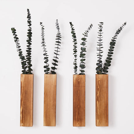 Mokof Wall Planters, Wood Wall Decor for Bedroom and Living Room, Modern Farmhouse Wooden Pocket Vases for Dried Flowers and Faux Greenery (Brown, 4 Mokof