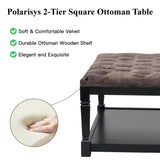 Polarisys Storage Ottoman Bench, 35 Inch Ottomans with Storage, Coffee Table Ottomans for Living Room Large Ottoman Bench Square Coffee Table with Wooden Shelf Brown Polarisys
