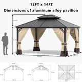 ASJMR 12x14ft Hardtop Gazebo Double Roof, outdoor pavilion with 2-layer hard top galvanized iron frame garden tent, suitable for courtyards, backyards, decks, and grass ASJMR