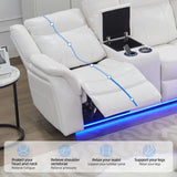 TODRANI Power Reclining Sectional Sofa 5 Seater, Faux Leather Reclining Sectional Couches for Living Room with Wall Hugger Recliner, L Shaped Furniture Sofa Sets with LED Light, USB Port, White TODRANI