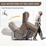 Dual Motor Power Lift Chair, Lay Flat Recliner Chair, Electric Recliner with Massage and Heat for Elderly, Remote Control, Infinite Position, Standing Assistance, USB Ports (Khaki, Genuine Leather) Trustyue