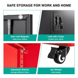 SISESOL Metal Storage Cabinet with Wheels,Rolling Garage Storage Cabinet with Lock,Red Metal Cabinet on Wheels,Tall Tool Storage Cabinet on Wheels for Garage,Home,Office,Shop SISESOL