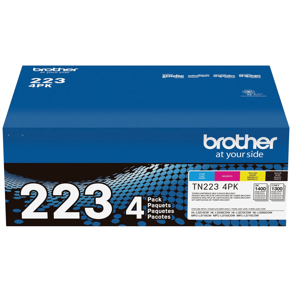 Brother Genuine Standard-Yield Toner Cartridge Four Pack TN223 4PK - includes one cartridge each of Black, Cyan, Magenta & Yellow Toner, Standard Yield, Model: TN2234PK Brother