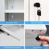 JINGUR Metal Storage Cabinet with Locking Doors and 2 Drawers, Lockable Storage Cabinets with Adjustable Shelf for Home Office and Garage (White) JINGUR