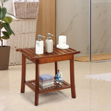 Rengue Teak Shower Bench for Inside 2-Tier Wood Shower Chair with Storage and Towel Rack Waterproof Shower Stool Bathroom Shower Seats 23.7 x 12.9 x 18.4 Inch Rengue