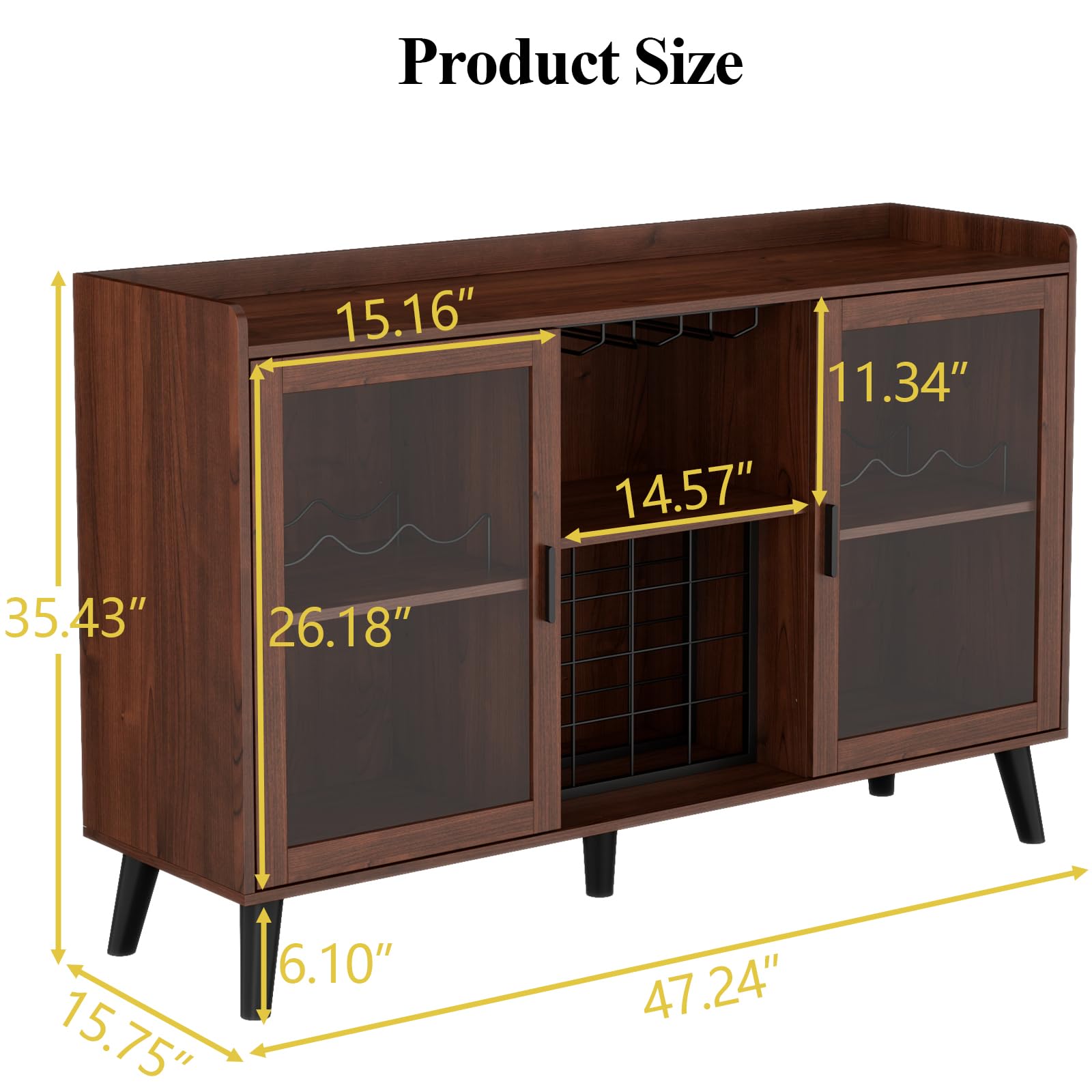 Loomie Wine Bar Cabinet with LED Light, Home Coffee Cabinet with Wine Rack and Glass Holder, Kitchen Buffet Sideboard W Storage Shelf, Freestanding Liquor Cabinet for Living Room, Dining Room - WoodArtSupply