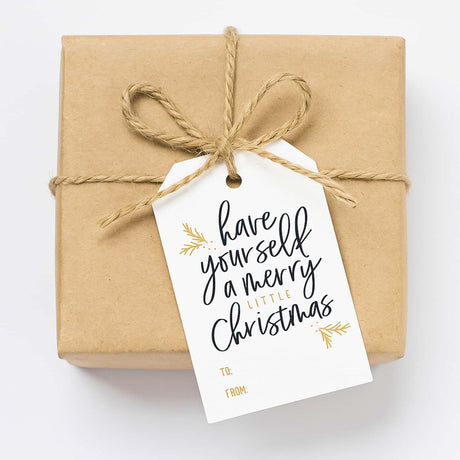50 Pack Christmas Gift Tags with String Attached, Black and White Gift Tags for Christmas Presents, Personalized Holiday Xmas to from Gift Name Tags (3"X2") GyOnyx