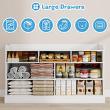 Vabches Kids Dresser Cabinet with 7 Drawers and Large Table Top, Multi-Functional Chest of Drawers, Baby Dresser, Kids Bedroom Furniture, Nightstand for Child’s Room, White Vabches