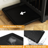 DAWNSPACES Dog Crate Furniture 71" Heavy Duty Wooden Large Dog Kennel with Removable Divider & 2 Trays, Indoor Furniture Style Dog Crate House with Double Rooms for Large Medium Small Dogs, Black DAWNSPACES