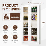 PEUKC Display Cabinet with Glass Doors, 67-inch Curio Cabinets with 4 Adjustable Shelves, HD&Tempered Glass Cabinet Display Case for Home, Office, Clinic, Pantry, Assemble Required, White PEUKC