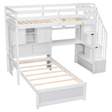 Harper & Bright Designs Twin Size Loft Bed with Built-in Desk and Staircase, Wood Twin Over Twin Bunk Bed with Storage Compartments and Shelves, L-Shaped Design, White Harper & Bright Designs