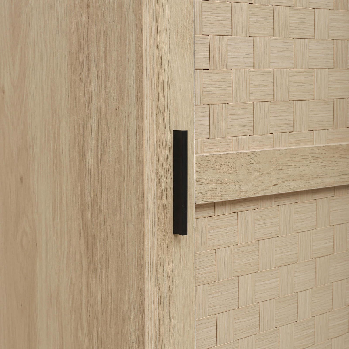 Rattan Armoire Wardrobe Closet with Drawers - 65" Tall Clothing Storage Cabinets with 2 Woven Doors 2 Drawers, Freestanding Wood Wardrobe Cabinet with Storage Cube & Hanging Rod for Bedroom (Natural) mixtavie