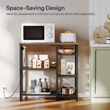 HOOBRO Kitchen Baker's Rack, Coffee Bar Stand with Charging Station, Microwave Stand, 4-Tier Small Kitchen Shelf Rack for Kitchen, Living Room, Rustic Brown and Black BF35UHB01 HOOBRO