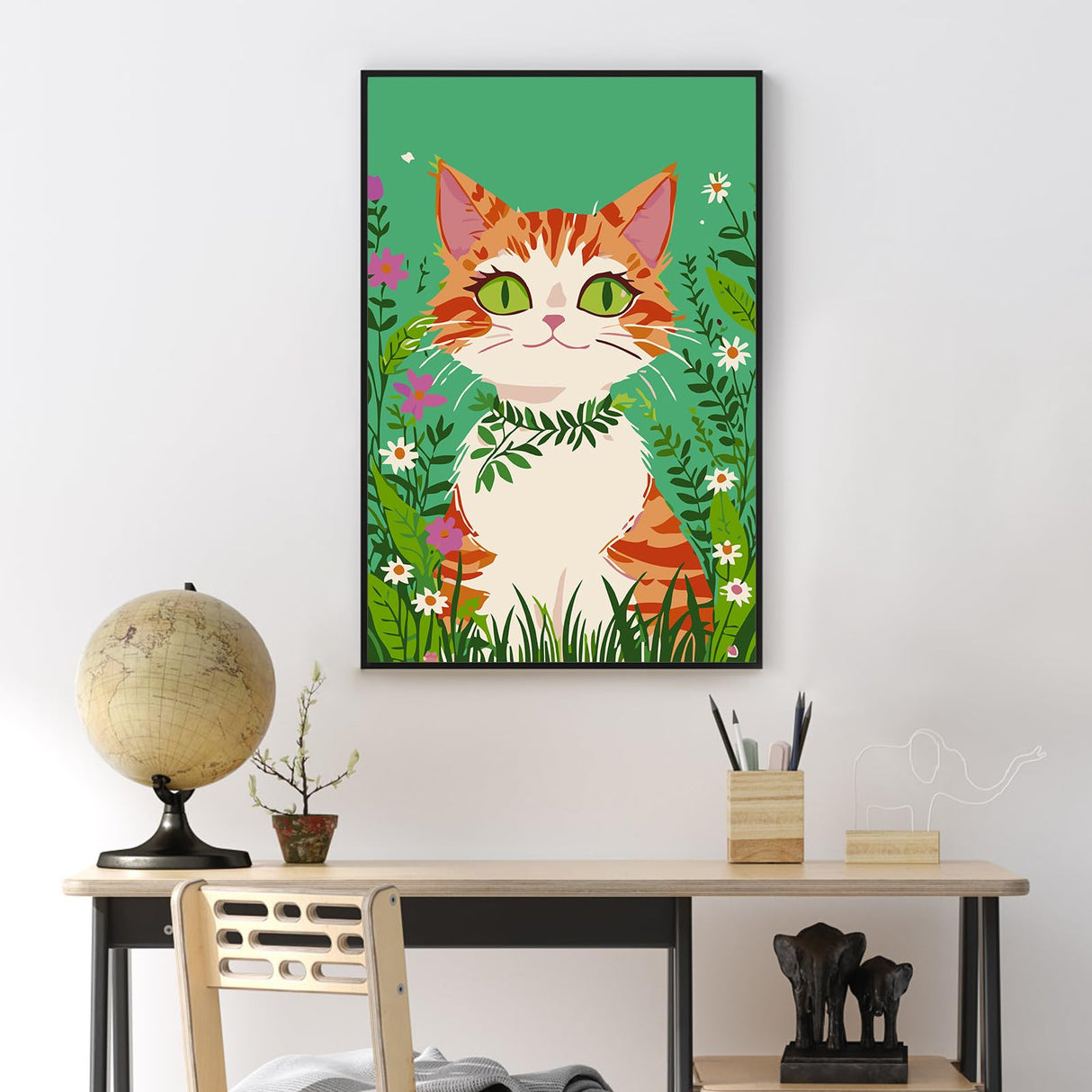 Yezavesu Framed Paint by Numbers Kit for Adults Beginner & Kids Ages 8-12, Cat Paint by Numbers with Frame, DIY Number Painting for Adults Orange Cat for Home Wall Decor Gift 8X 12 inch Yezavesu