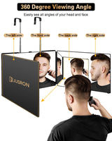 JUSRON 360 Viewing Angle Self Hair Cutting Mirror, Clear Anti-Fog HD Glass (Black Without LED Without Accessories) JUSRON