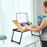 wishacc Book Stand for Reading in Bed, Bamboo Laptop Stand Adjustable Book Holder Tray with Page Paper Clips Multi Angles Adjustable Cooking Bookstands for Textbook Recipe Magazine Tablet Portable wishacc