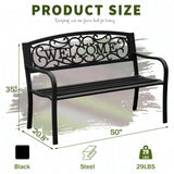 Kieperi 50" Heavy-Duty Garden Bench,600LBS Wrought Iron Welcome Patio Bench with PVC Back and, Outdoor Bench with Armrests for Porch Kieperi