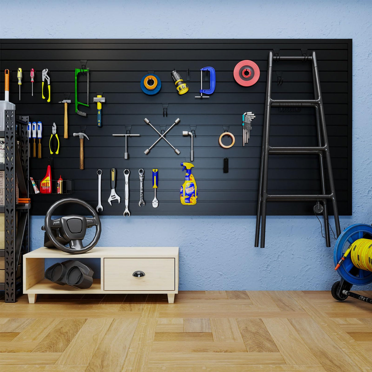 4'x8' PVC Slat Wall Paneling, High Load Capacity Slatwall Panel, Cuttable & Moisture-Proof & Flame Retardant, Heavy Duty Black Garage Slatwall Panes Storage Systems for Garage Workshop Storage Fivaz