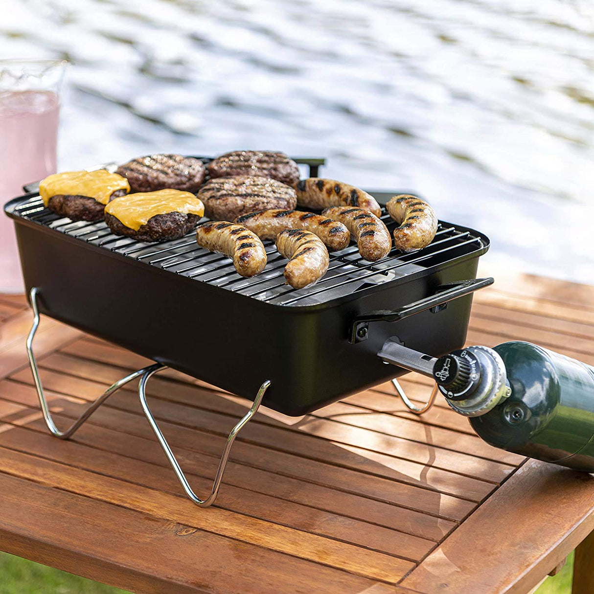 Duke Grills Omaha Go Anywhere Portable Gas Grill - Mini BBQ Propane Grill for Camping, RV, Tailgate - Cooks 8 hamburgers at once - Long Life Steel - Foldable Legs Duke Grills