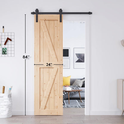 EaseLife 24in x 84in Sliding Barn Wood Door,Interior Doors,DIY Assemblely,Solid Natural Spruce Panelled Slab,Easy Install,Apply to Rooms & Storage - WoodArtSupply