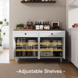 Farmhouse Buffet Cabinet with Storage, 47.6" Buffet Sideboard with 2 Drawers and 4 Doors, Wooden Kitchen Storage with Adjustable Shelves, Rustic Top Console Table for Dining Room, Kitchen or Entryway PROXRACER