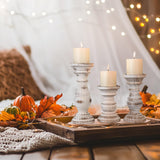 Candle Holder for Pillar Candle Set of 3, Farmhouse Wood Candle Holder, Rustic Wooden Candle Stand, Decorative Wood Candlestick Holders for Living Room, Table Centerpiece (Antique White) CEDARLUX