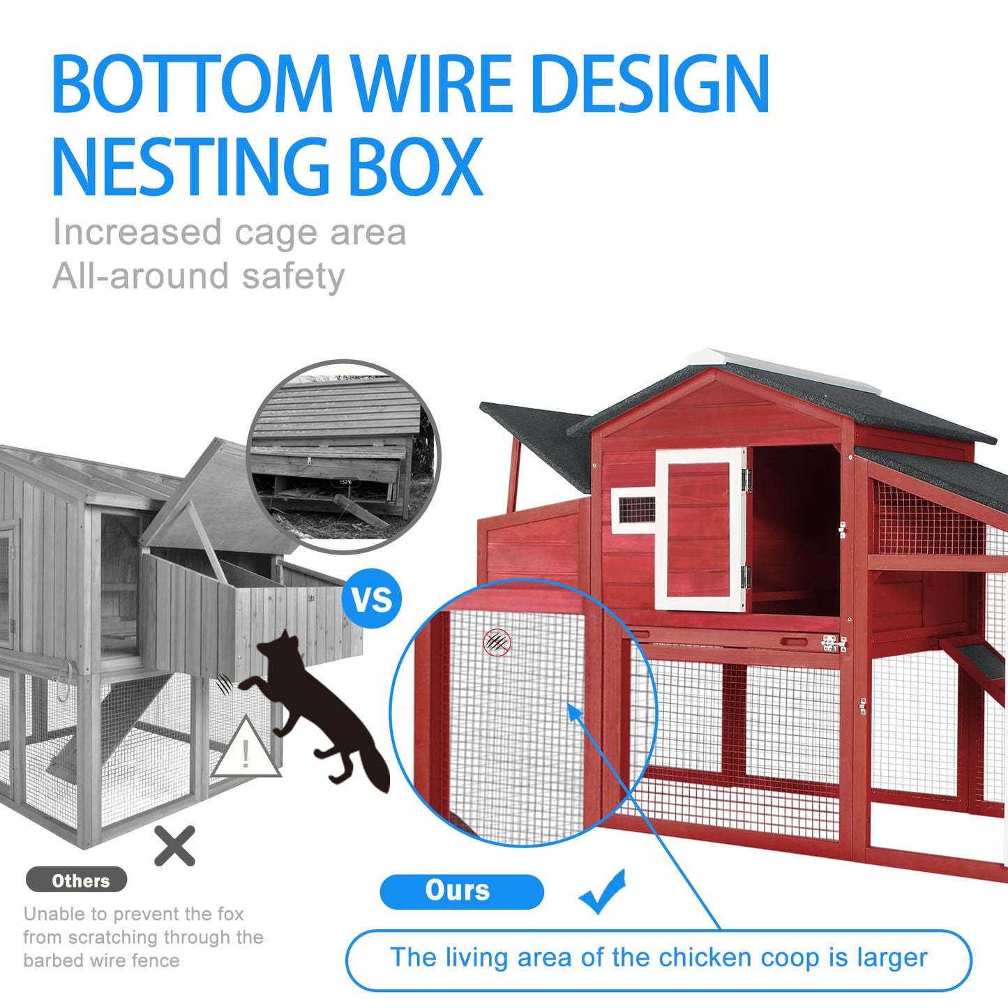 PetsCosset Chicken Coop Wooden Backyard Hen House - Indoor Outdoor for 2-3 Chickens, 2 Story Poultry Cage with Run, Chicken Nesting Box, Pull Out Trays and Anti-Slip Asphalt Ramp - WoodArtSupply