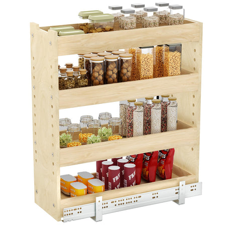 ROOMTEC Pull Out Cabinet Organizer with U Bracket,7½”W x 24½”H 4-Tier Adjustable Kitchen Spice Rack, Spice Rack Organizer for Narrow Cabinet Drawers Slide Out, Soft Close ROOMTEC