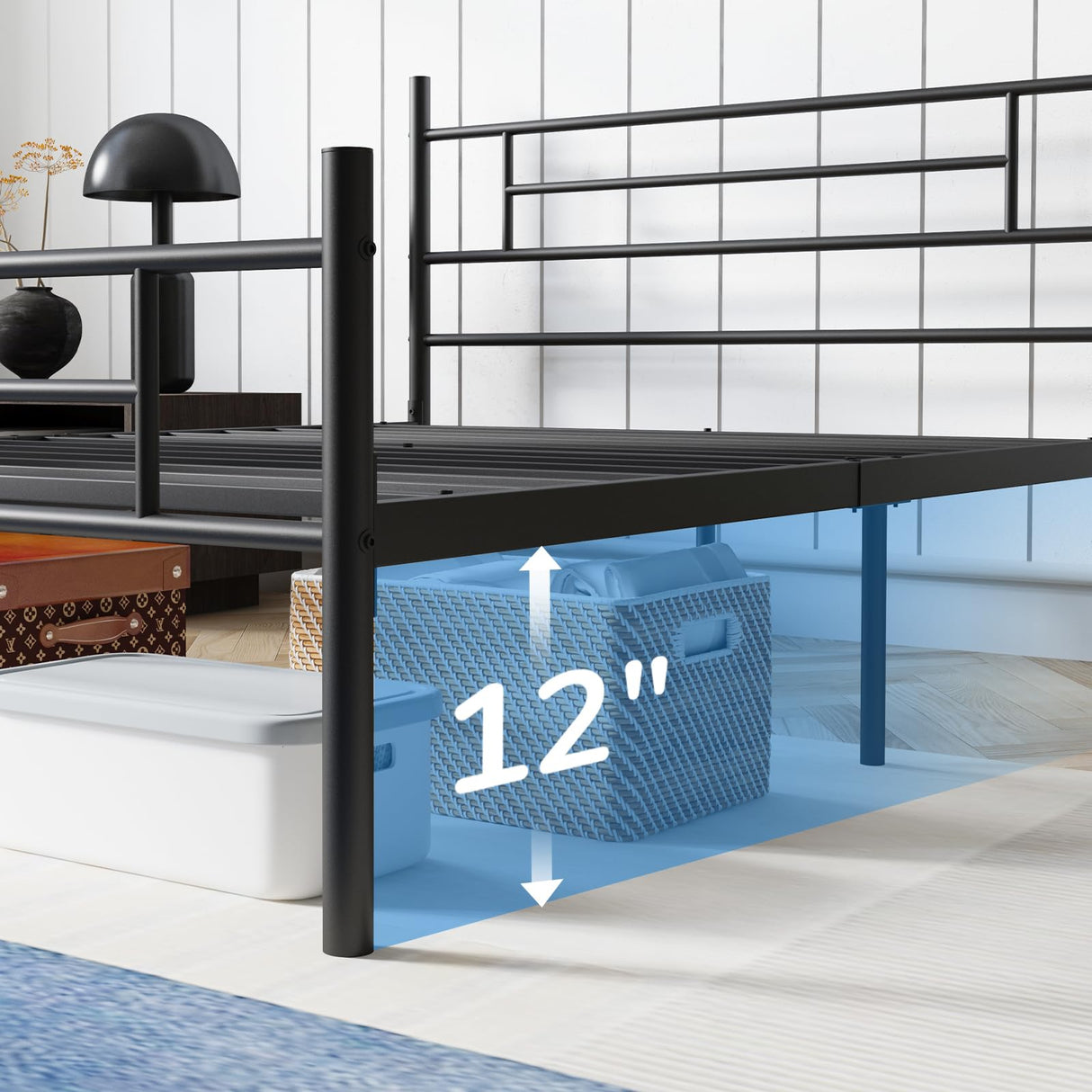 Avenco Metal Platform Full Size Bed Frame with Classical Headboard Footboard, 14 Inch Bed-Frame, Adequate Under Bed Storage, Strong Metal Slats Support, Mattress Foundation, No Box Spring Needed Avenco