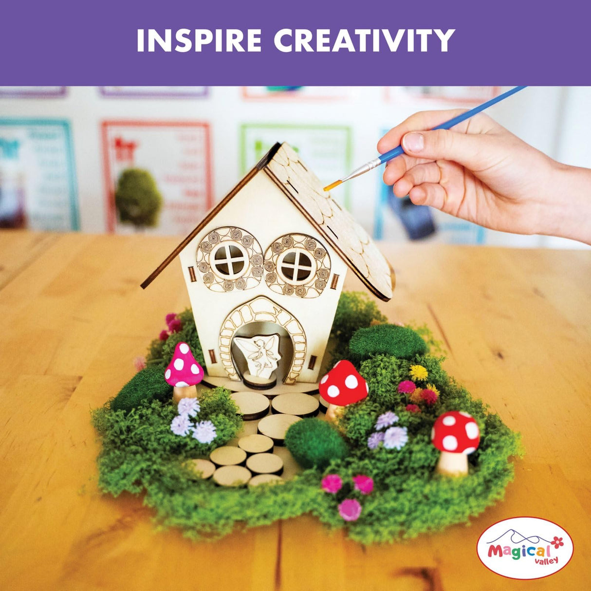 Wooden Fairy House Craft Kit for Kids | DIY Fairy Garden with Paints & Decorations | Creative Arts & Crafts Birthday Gift for Girls Activity | Ages 5, 6, 7, 8-12 Magical Valley