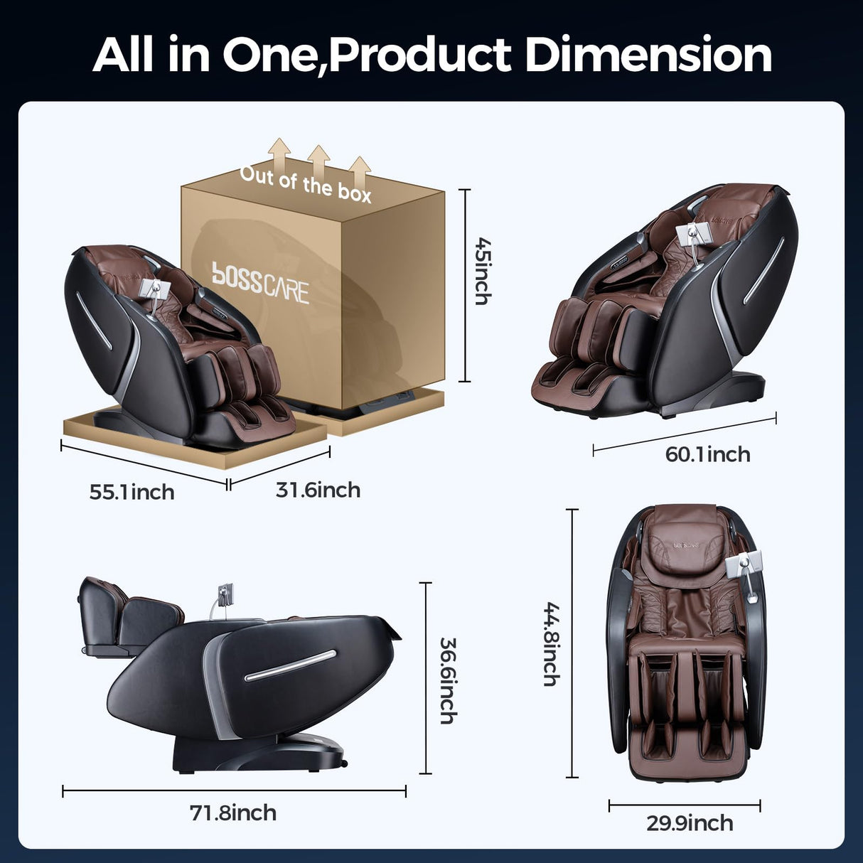 BOSSCARE 4D Massage Chair Full Body 2025 Zero Gravity SL Track Messager Recliner - Shiatsu Heat Massaging Chairs for Office Home - Heating Back Foot AI APP Body Scanning BOSSCARE
