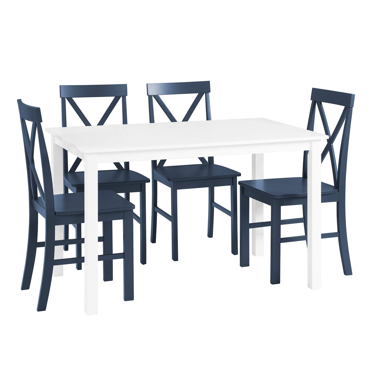 Walker Edison Bennet Bennett Farmhouse 5 Piece Table and X Back Chair Dining Set, Set of 5, Navy Blue - WoodArtSupply